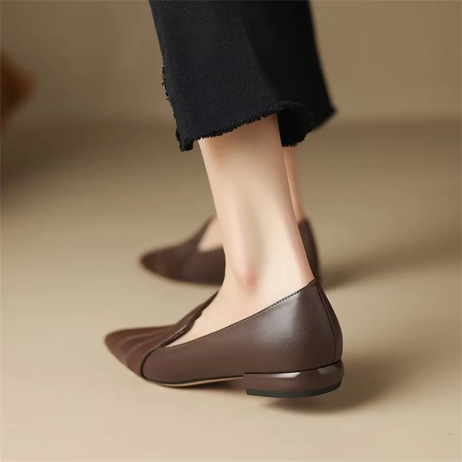 Elegant Cow Leather Pointed Toe Slip Ons