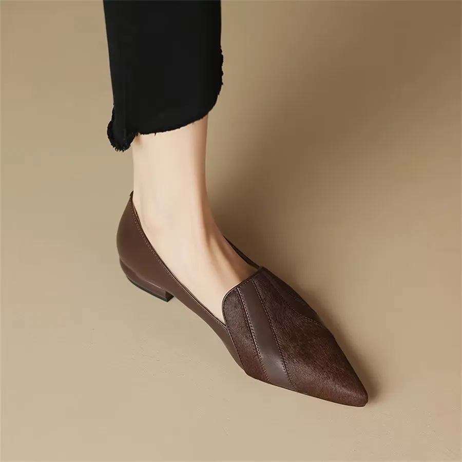 Elegant Cow Leather Pointed Toe Slip Ons