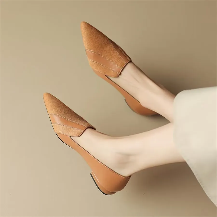 Elegant Cow Leather Pointed Toe Slip Ons