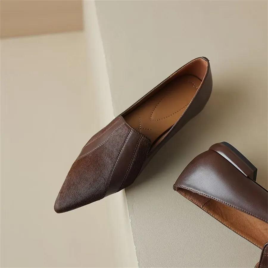 Elegant Cow Leather Pointed Toe Slip Ons