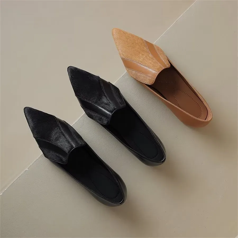 Elegant Cow Leather Pointed Toe Slip Ons