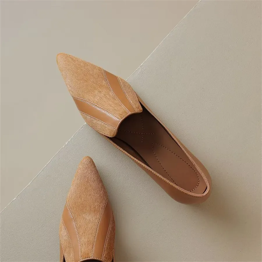 Elegant Cow Leather Pointed Toe Slip Ons