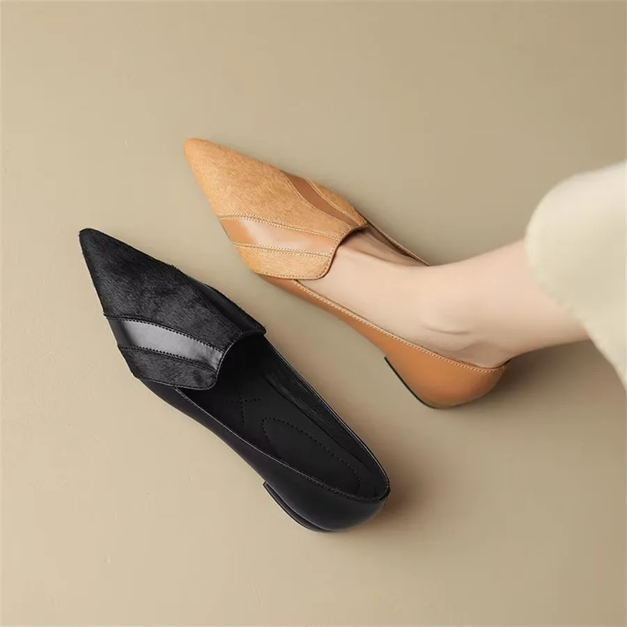 Elegant Cow Leather Pointed Toe Slip Ons