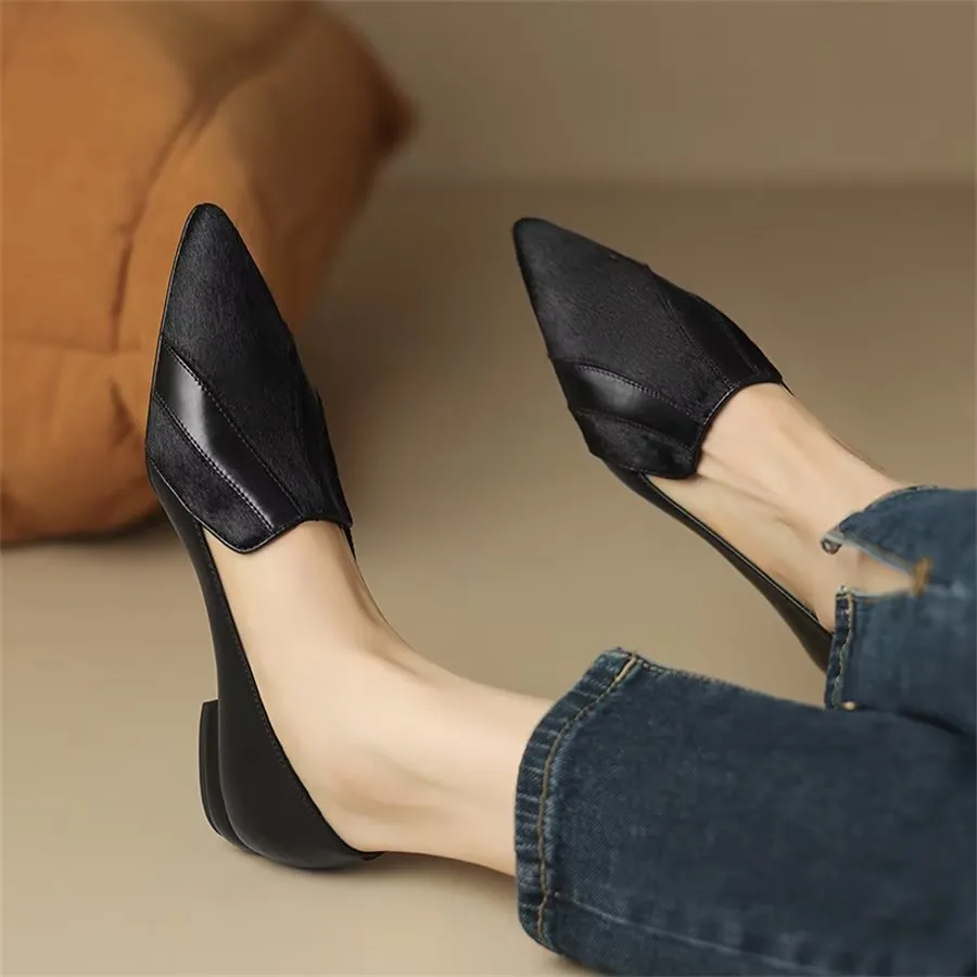 Elegant Cow Leather Pointed Toe Slip Ons