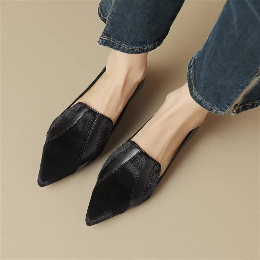 Elegant Cow Leather Pointed Toe Slip Ons