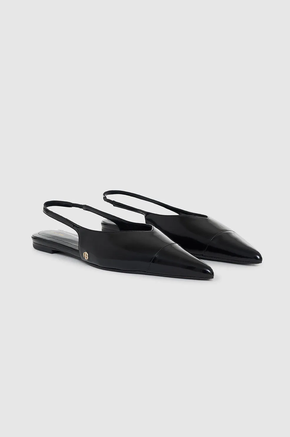 Elena Slingback Flats - High-Shine Black