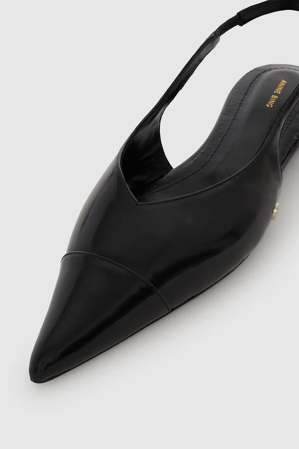 Elena Slingback Flats - High-Shine Black