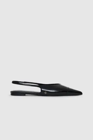 Elena Slingback Flats - High-Shine Black