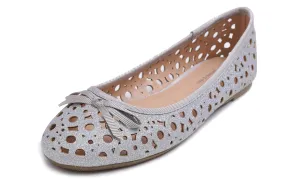 Feversole Women's Sparkle Memory Foam Cushioned Colorful Shiny Ballet Flats Silver Glitter Cutout