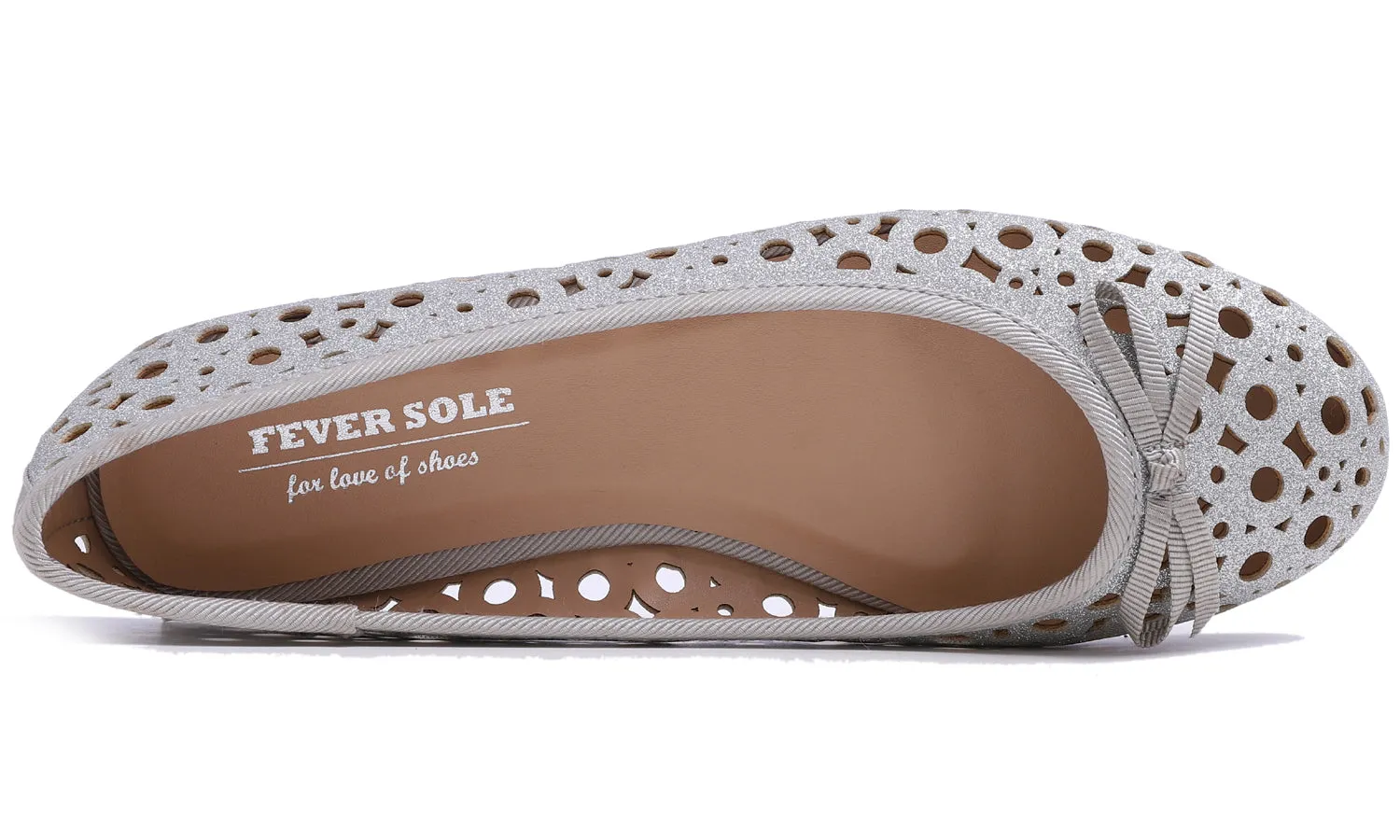 Feversole Women's Sparkle Memory Foam Cushioned Colorful Shiny Ballet Flats Silver Glitter Cutout