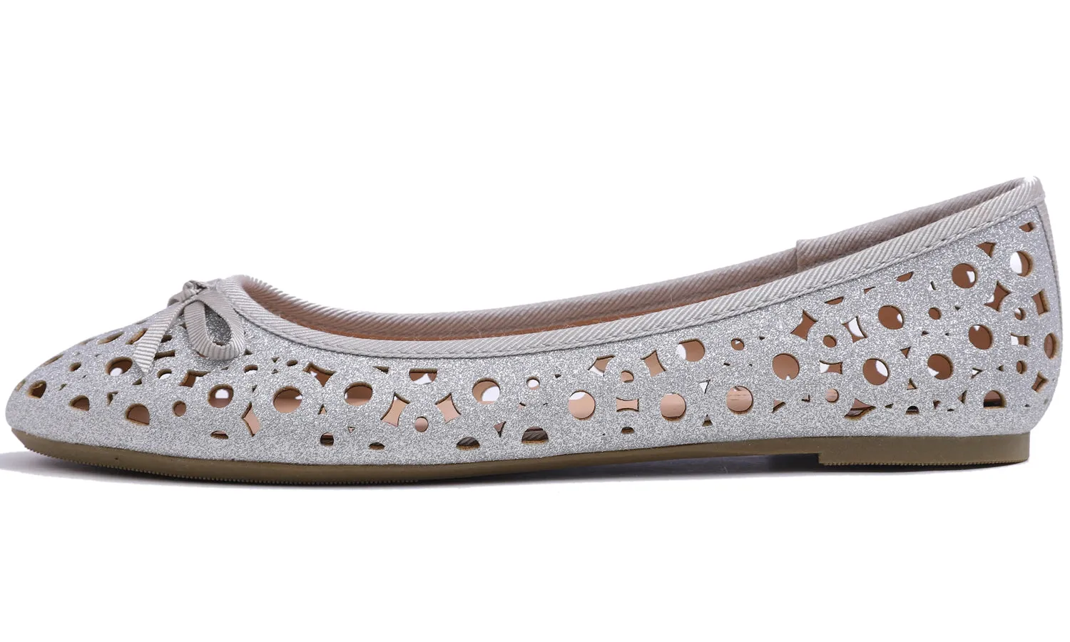 Feversole Women's Sparkle Memory Foam Cushioned Colorful Shiny Ballet Flats Silver Glitter Cutout