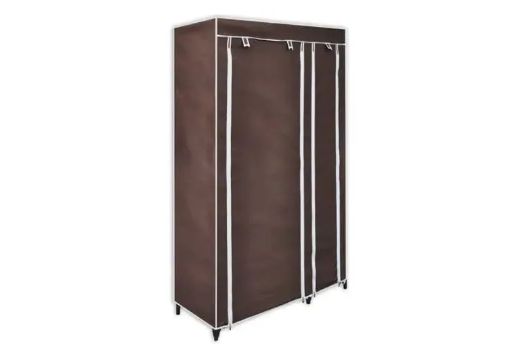 Generic Canvas Wardrobe Organizer Clothes Rail Shelves Storage Closet Double Short (Brown), 55-56-57-58A