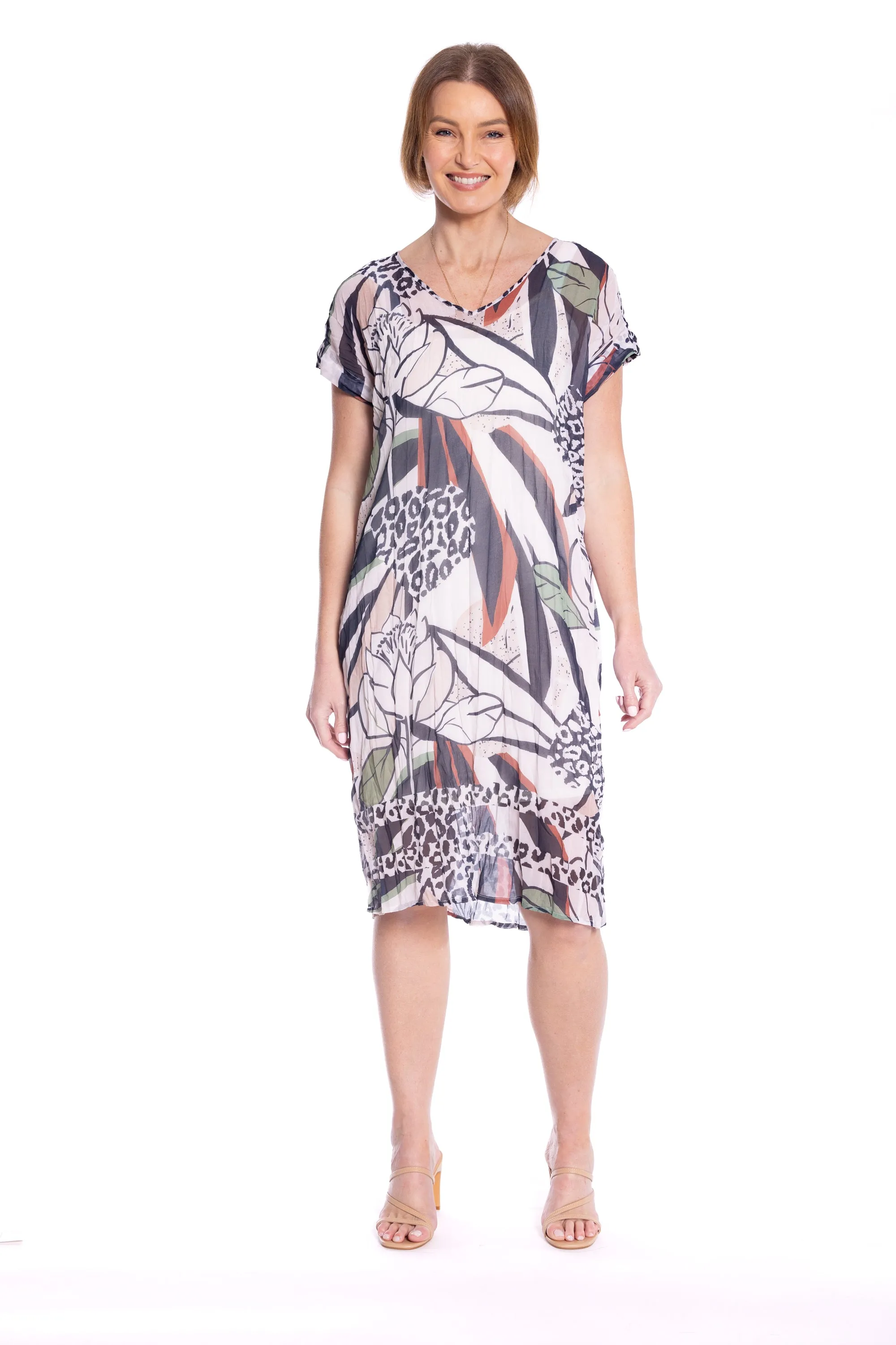 Georgette Dress by  Café Latte - Natural Collage Print