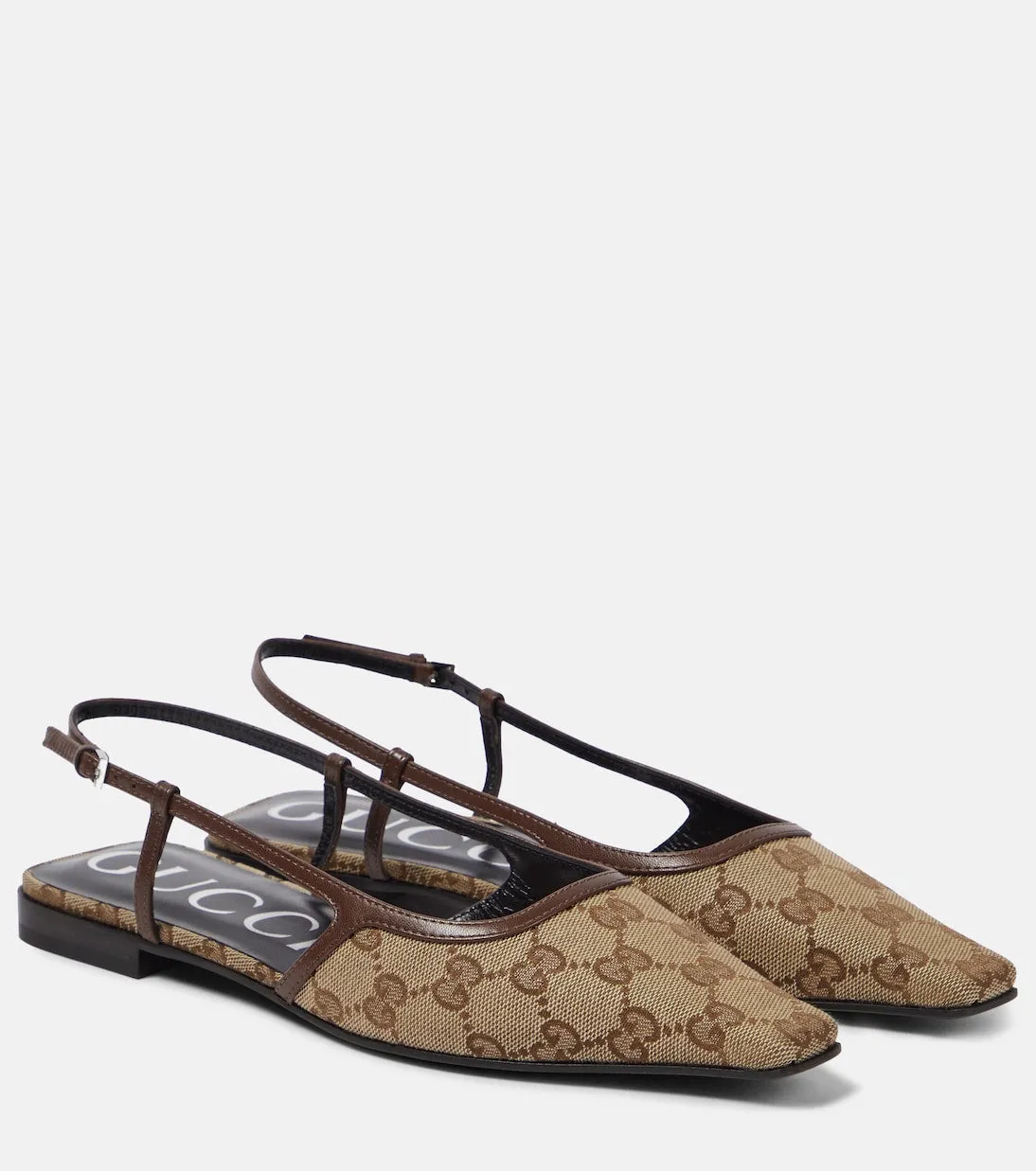 gg Gucci Leather Stiletto Flats, Brown