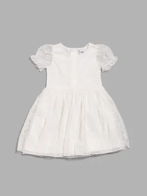 HOP Kids White Floral Embroidered Dress