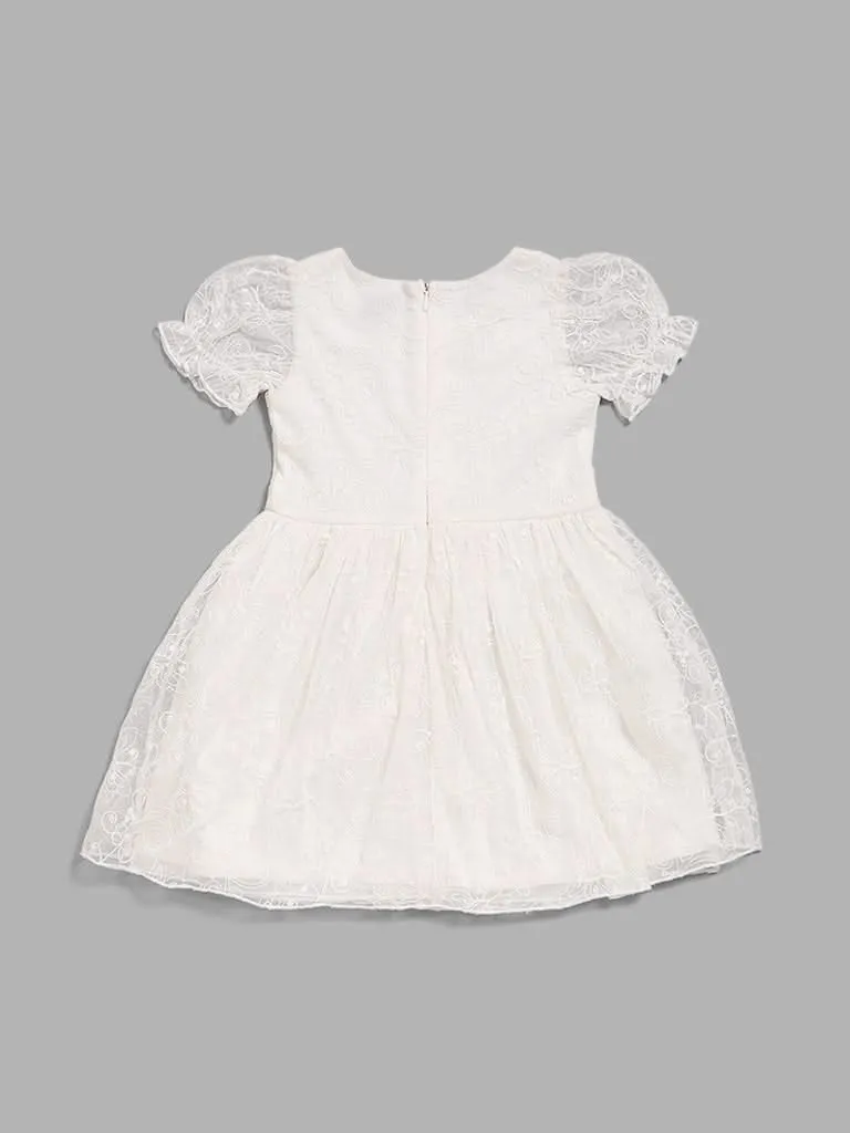 HOP Kids White Floral Embroidered Dress