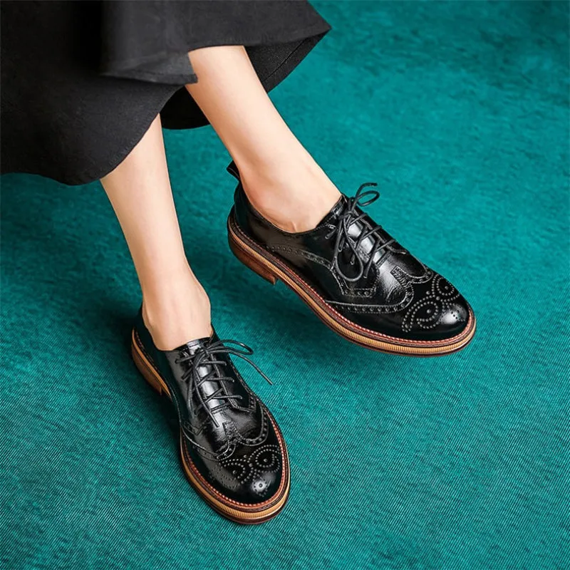 Leisure Brogues Vintage Lace-up Vegan Leather Flats Shoes