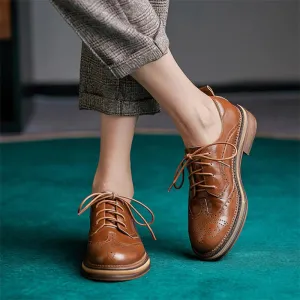 Leisure Brogues Vintage Lace-up Vegan Leather Flats Shoes