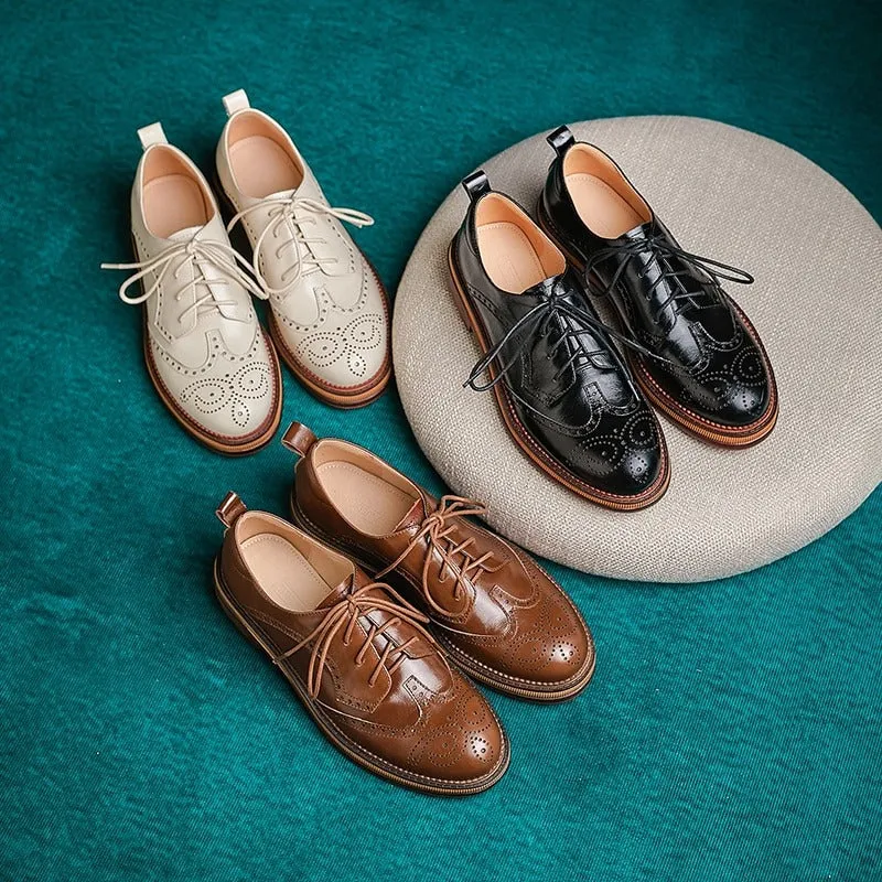 Leisure Brogues Vintage Lace-up Vegan Leather Flats Shoes