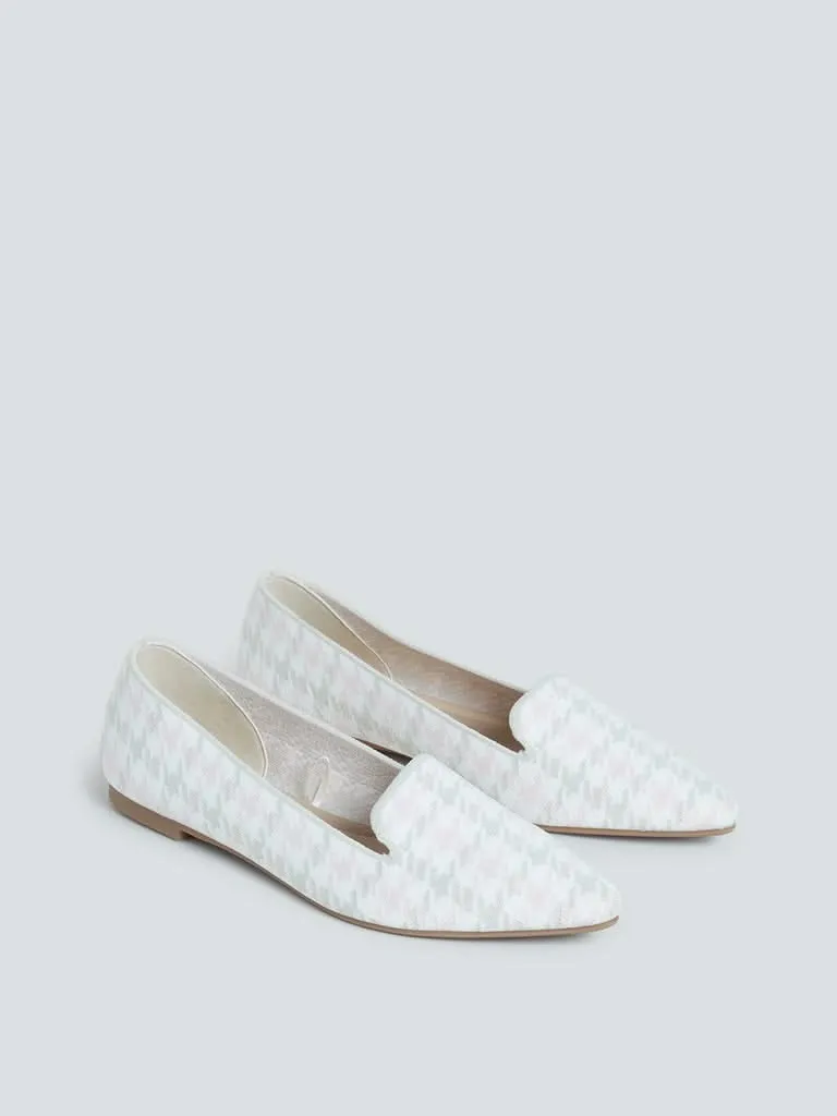 LUNA BLU Off-White Houndstooth Ballet Flats