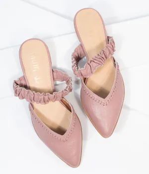 Mauve Leatherette Ruffle Strap Mules