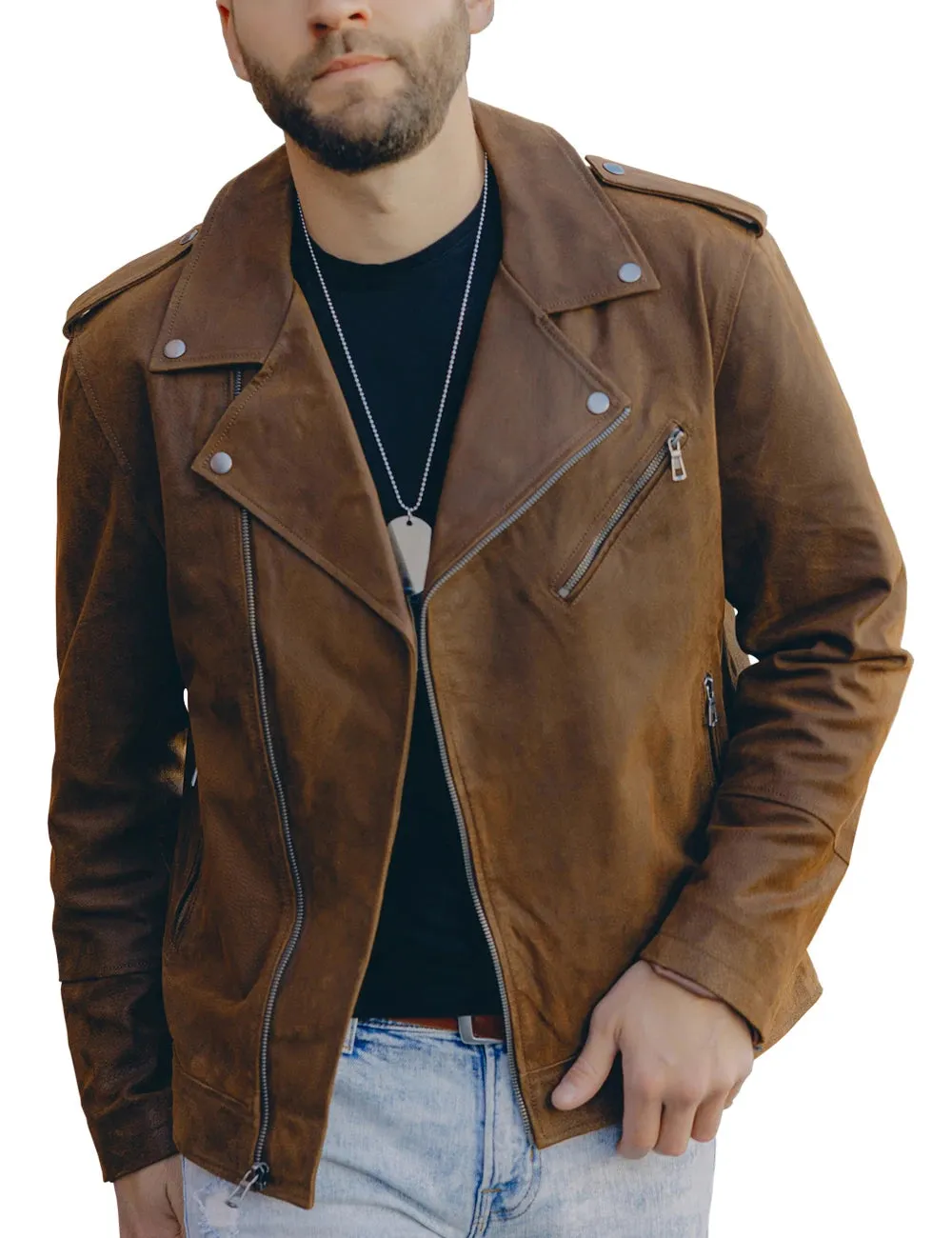 Men's Classic Biker Leather Motorcycle Jacket