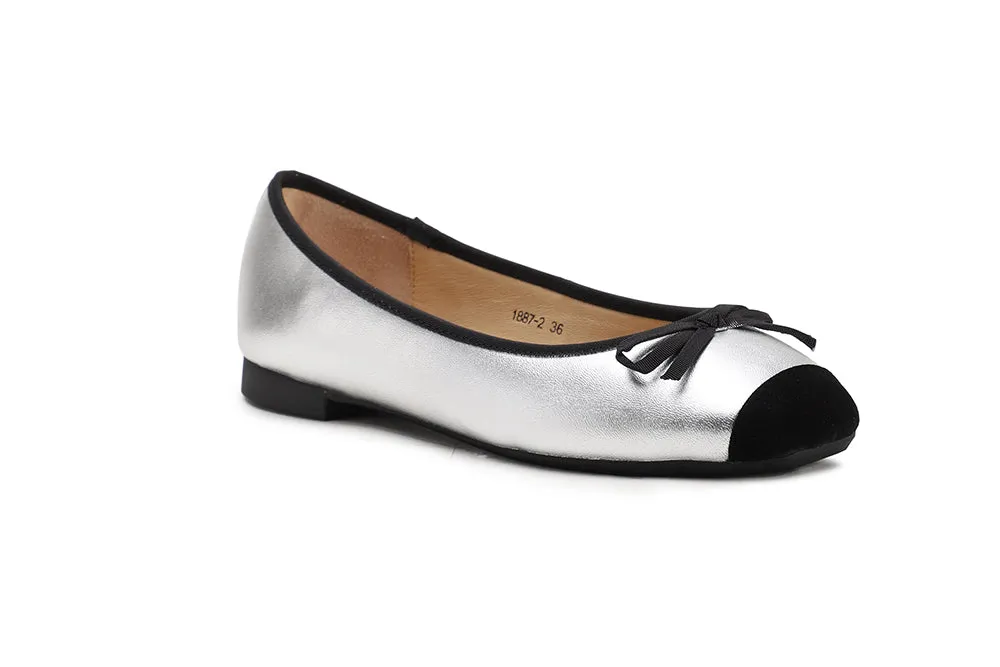 Metallic Square Toe Bow Flats