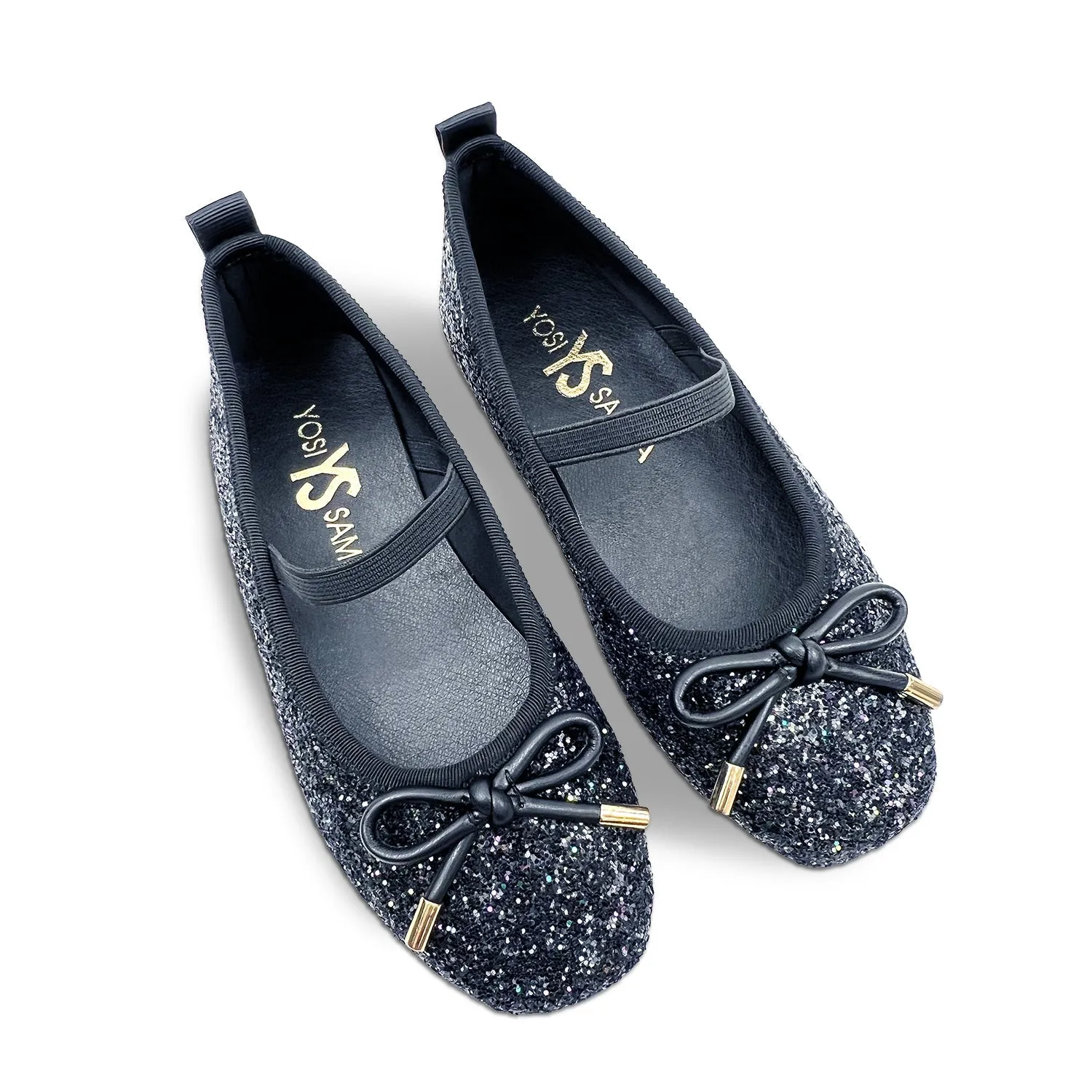 Miss Emma Flat In Black Glitter - Kids