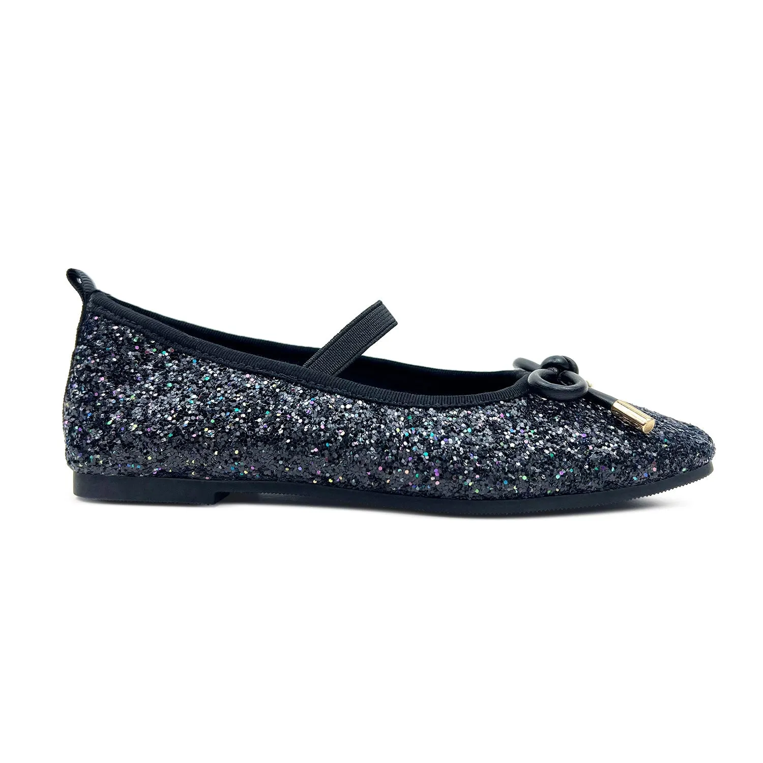 Miss Emma Flat In Black Glitter - Kids