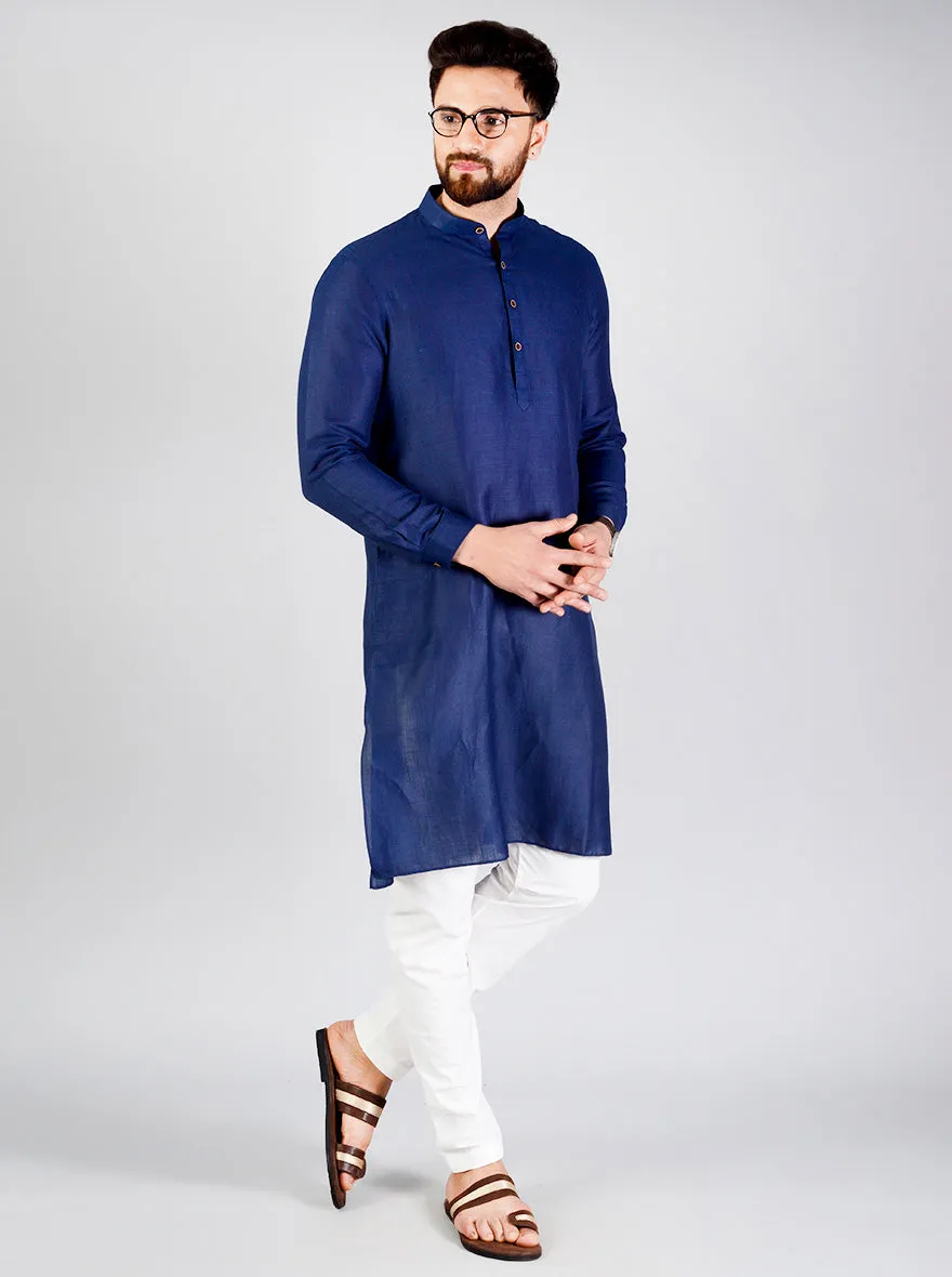 Navy Blue Self Textured Regular fit Modi Kurta | Jadeblue