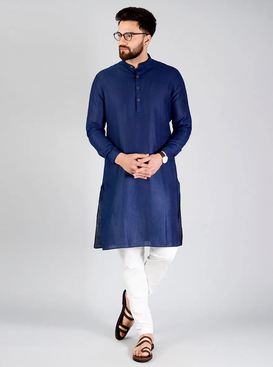 Navy Blue Self Textured Regular fit Modi Kurta | Jadeblue