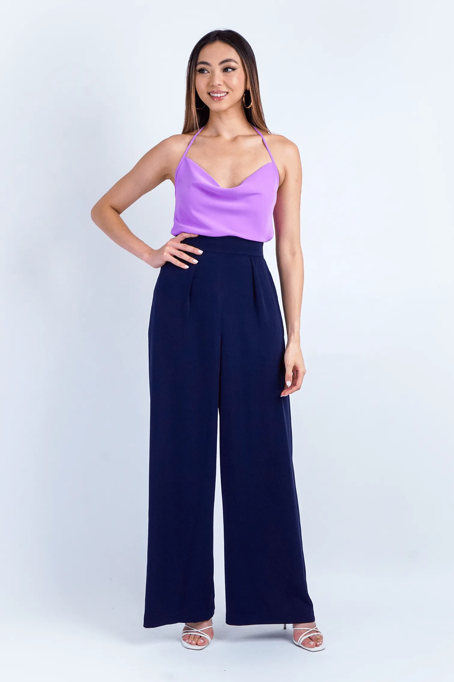 Navy Pleated High Waist Relaxing Leslie Pants