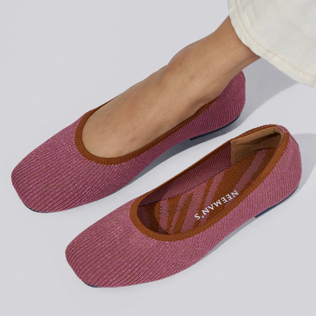 Neeman's Slip-Ons Flats for Women | Metallic Square | Pink