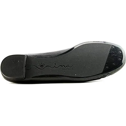 Nina Marley Leather Round Toe Flats, Black