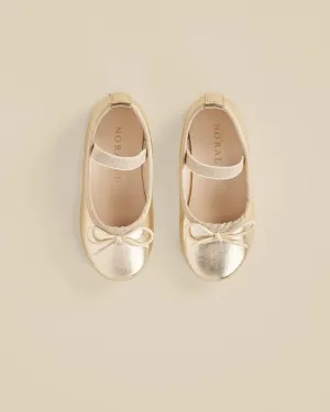 NoraLee Girls Clara Ballet Flats Shoes in Metallic Ecru