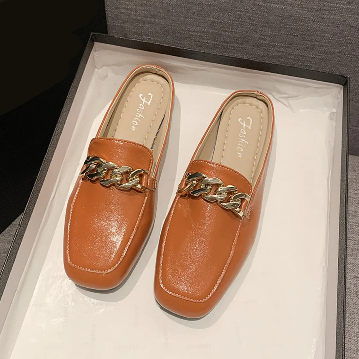 PU Leather Square Toe Flat Loafers