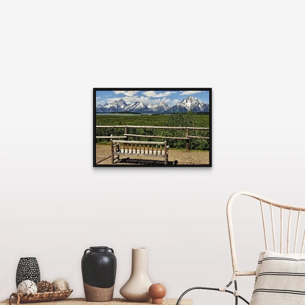 "Bench in Park" Black Float Frame Canvas Art