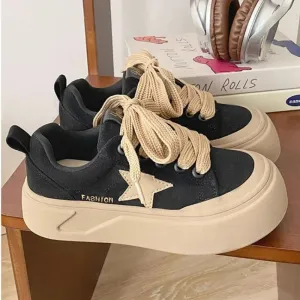 TAVIMART  -  Black Platform Sneakers Woman Canvas Sports Shoes Vulcanize Spring Summer Casual Tennis Female Flats Kawaii Footwear