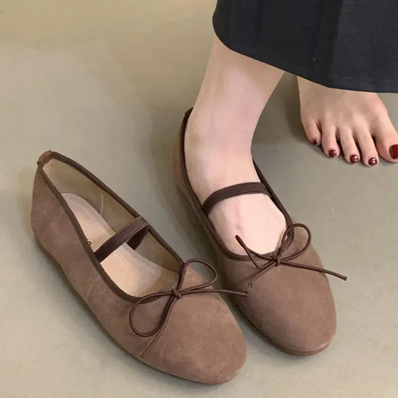 TAVIMART  -  New Fashion Cow Leather Flats Shallow Ladies Soft Shoes Autumn Shoes Round Toe Bow Knot Mary Jane Shoes Loafers Comfort Moccasin