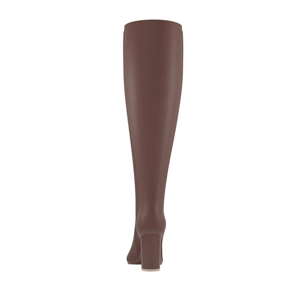 The Knee High Boot Walnut Leather   Block Heel Kit 4 Walnut