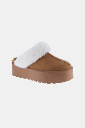 The Maria Brown Thick Bottom Fur Trim Snow Slippers