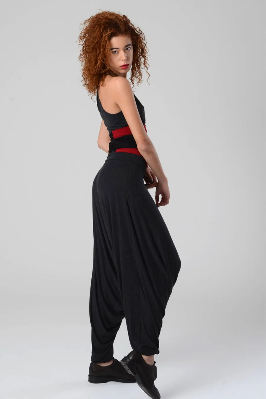 V Neck Dark Grey Harem Jumpsuit