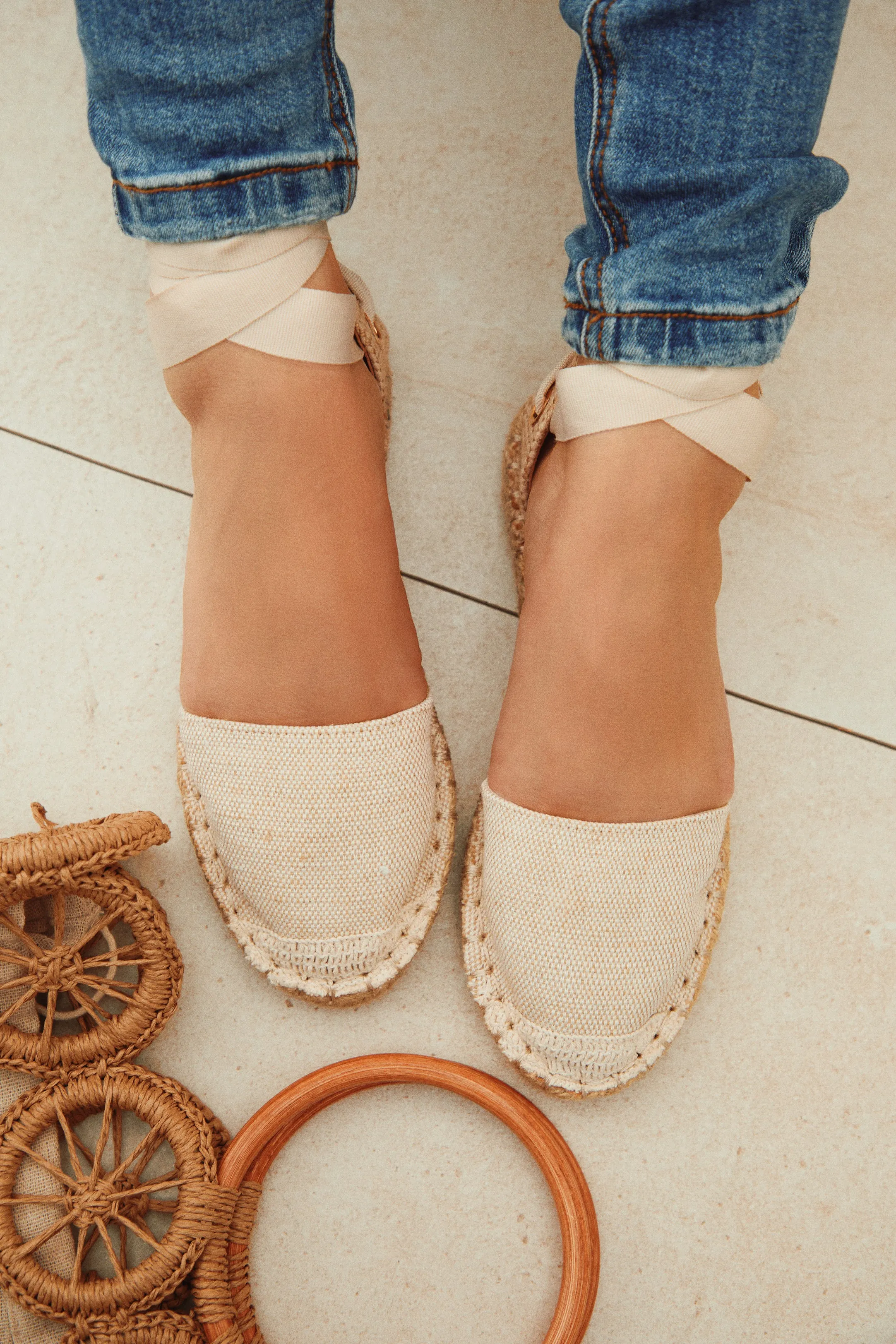 Vacation Sun Lace Up Espadrille Flats - Natural