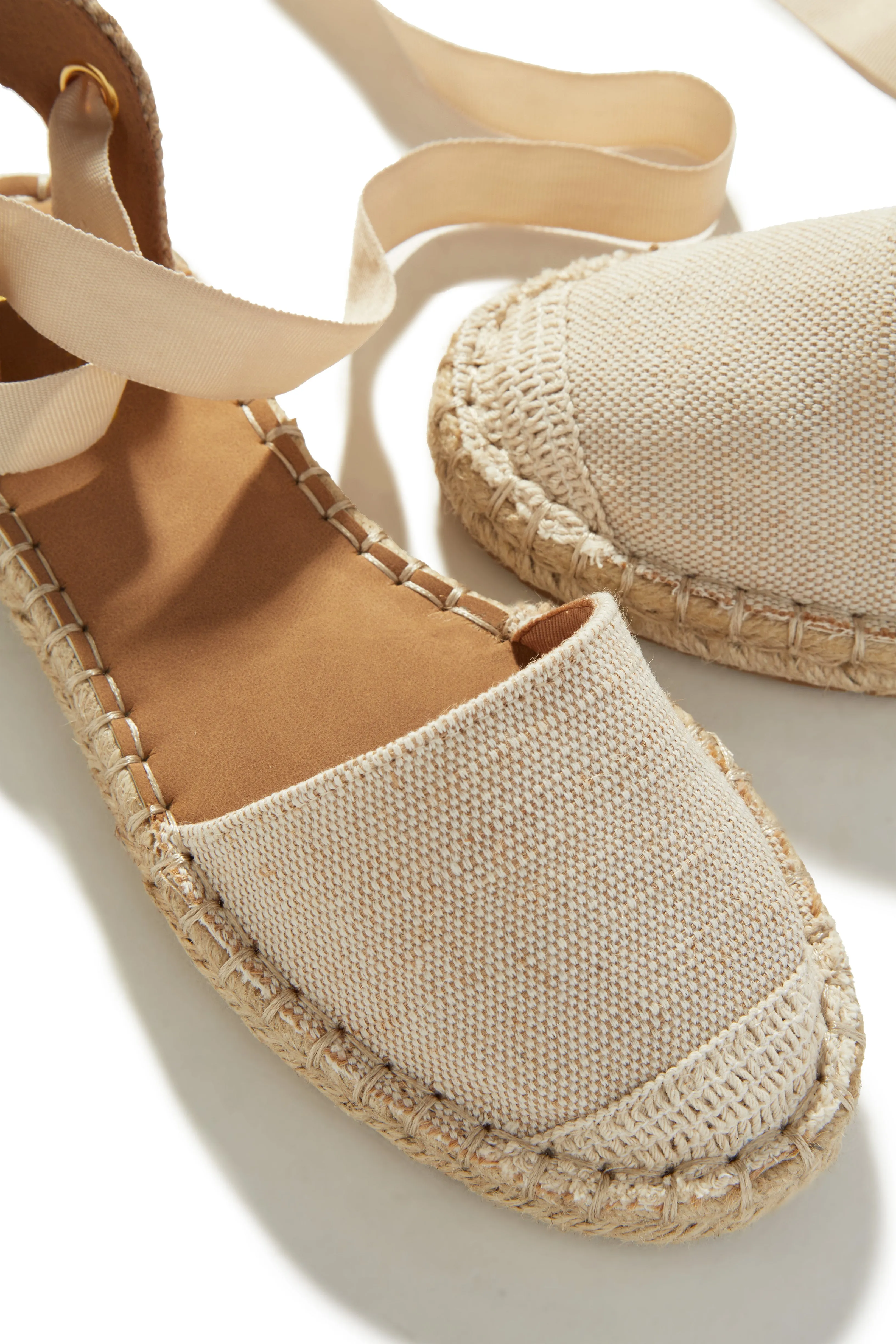 Vacation Sun Lace Up Espadrille Flats - Natural