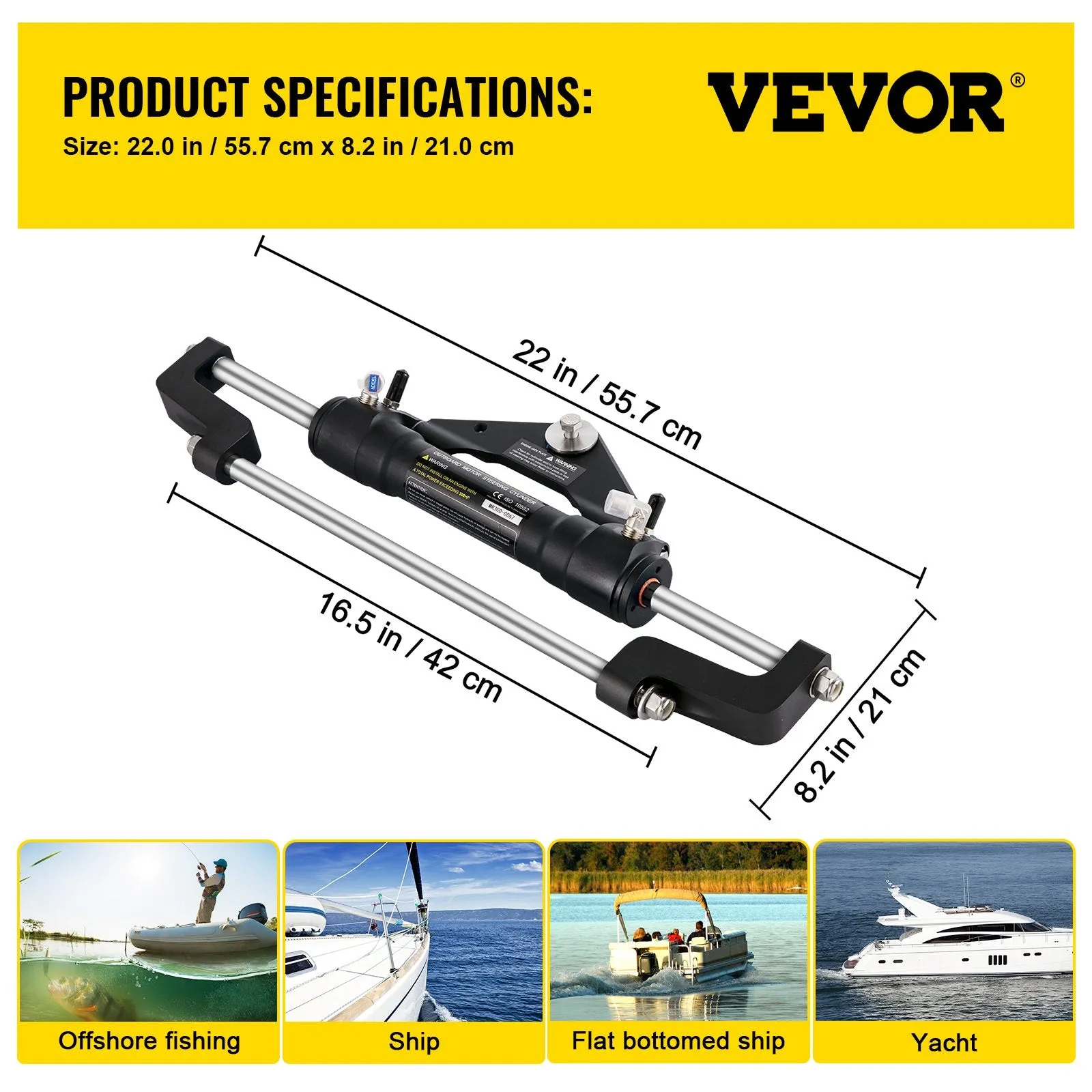 Vevor HC5358-3 Hydraulic Steering Cylinder Front Mount Outboard for Max 300HP Marine Boats New