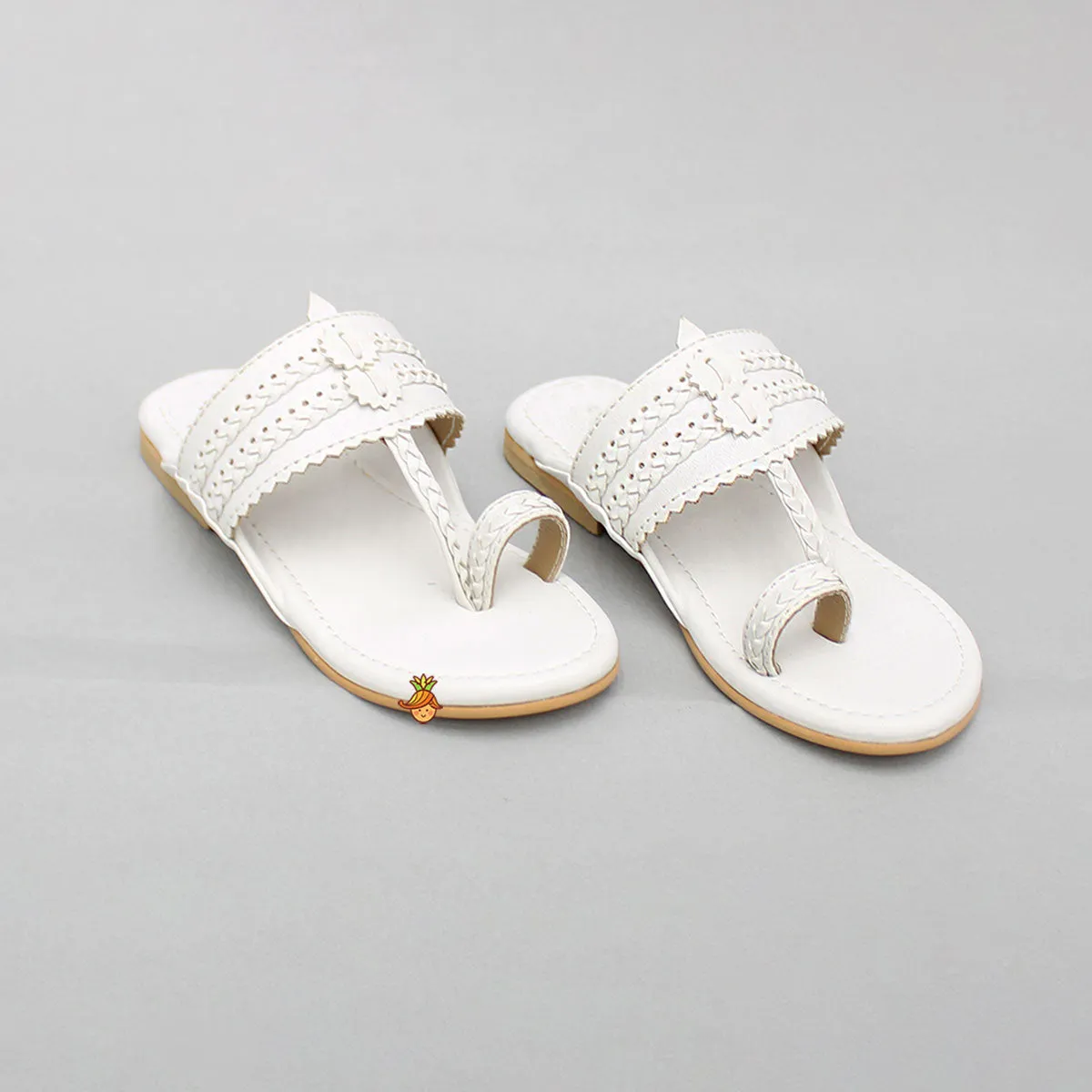 White Braided Kolhapuri Flats