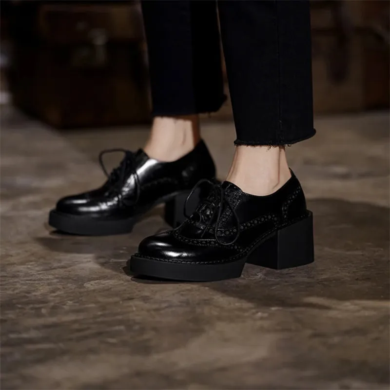 Women's Classic Oxford-style Vegan Leather with Thick Heels Shoes