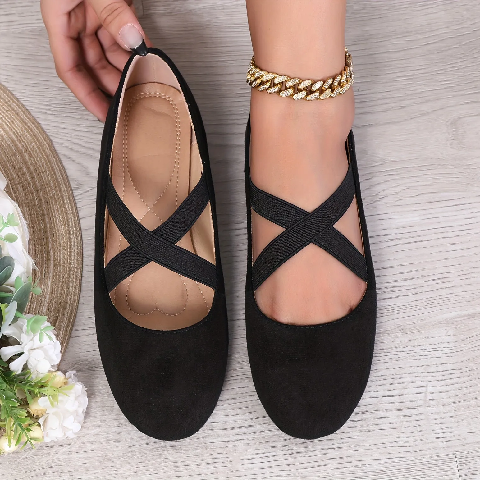 Womens Ultra-Comfortable Crisscross Ballet Flats - Rich Solid Colors, Soft Cushioned Sole, Effortless Slip-On - Fashion-Forward, Versatile & Perfectly Comfy Everyday Shoes