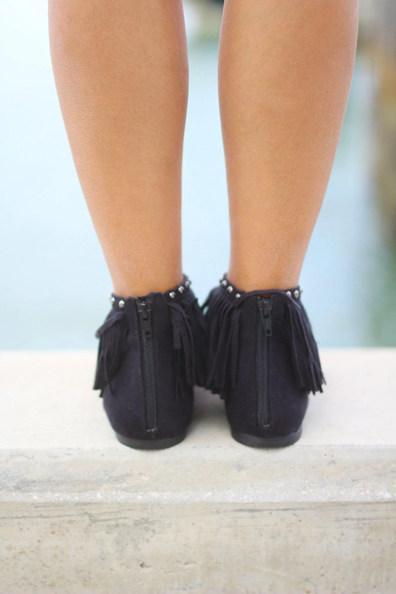 Xenia Black Fringe Flats